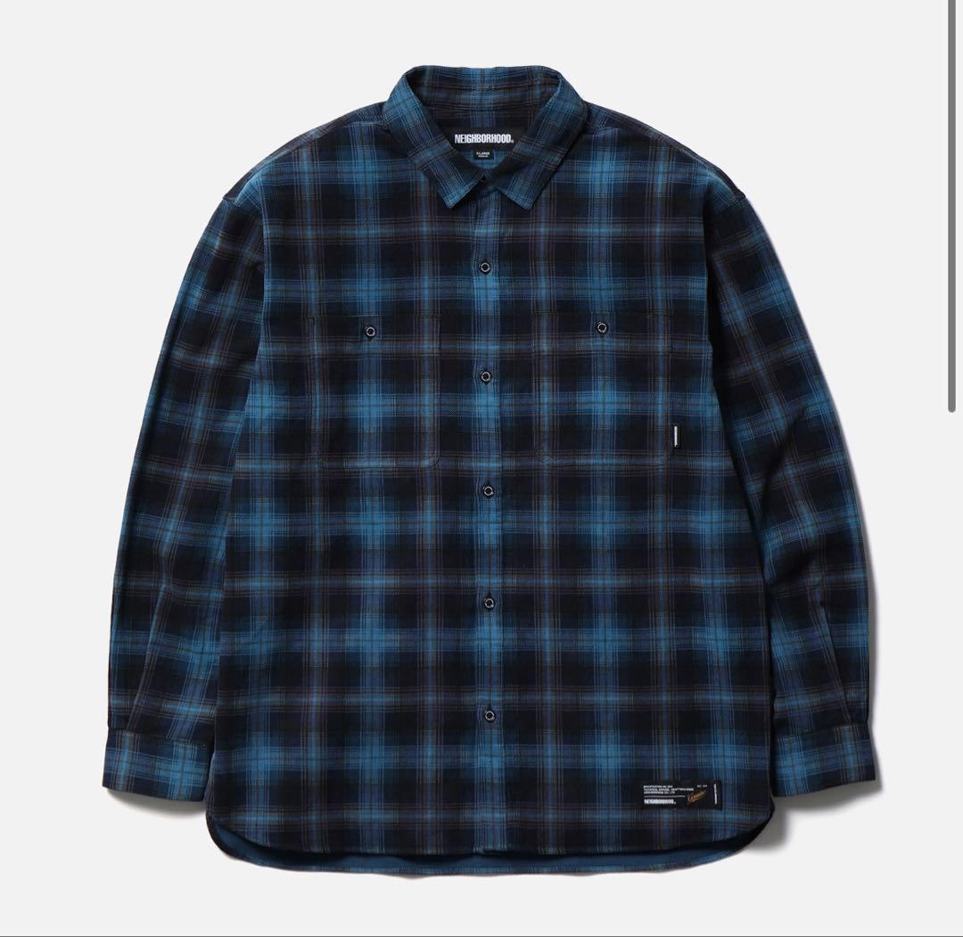 トップス NEIGHBORHOOD CORDUROYCHECKSHIRT BLUE ムライトテレコ テゾメ ニードルステッチ ロングスリーブTシャツ ユニ