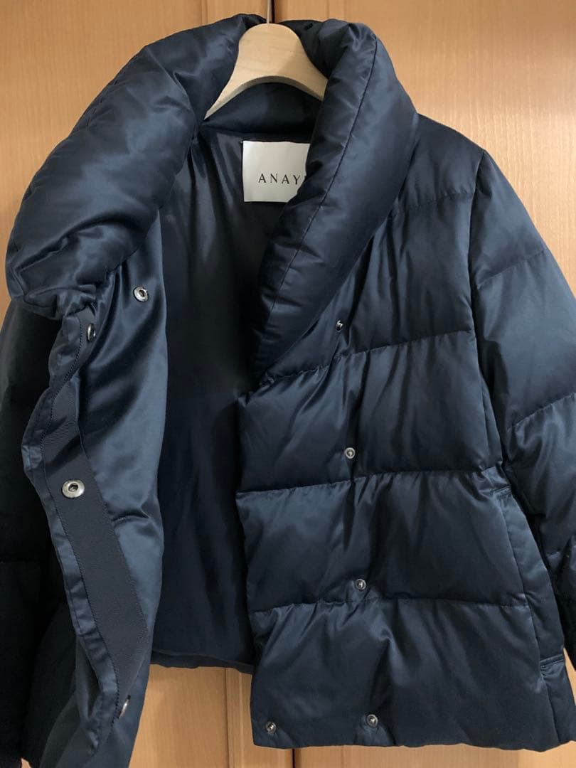 ANAYI アナイ サテンピーチショートダウンコート ネイビー 38 - メルカリ