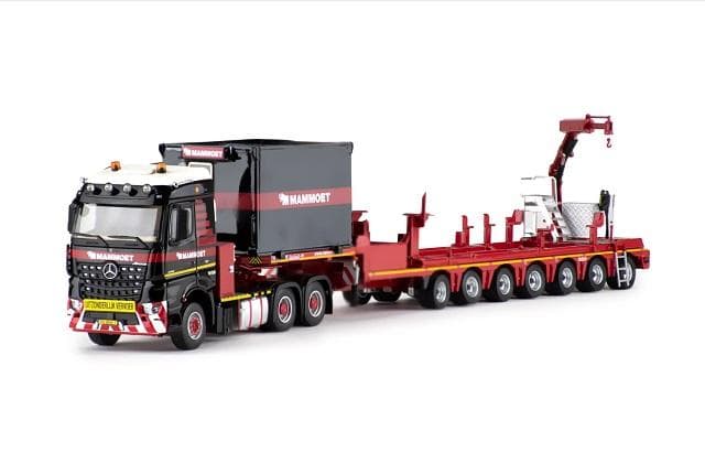 ミニカー IMC 1/50 Mammoet MB Arocs 6x4 7ac crane MAMMOET MB AROCS 6X4 WITH 7 AXLE NOOTEBOOM LOWLOADER + FASSI CRANE