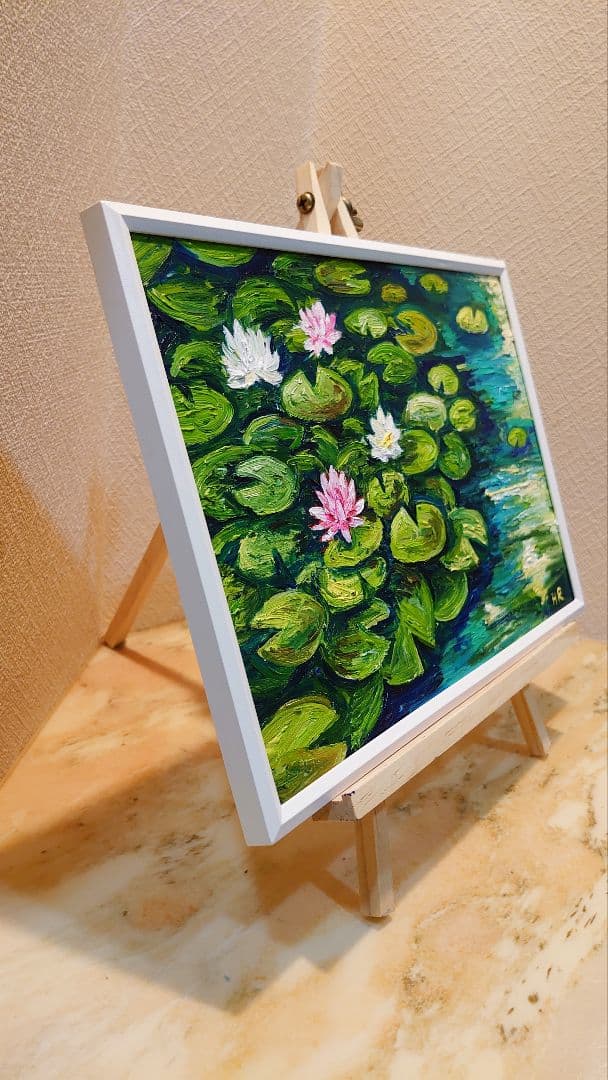 油絵 絵画【蓮の池】