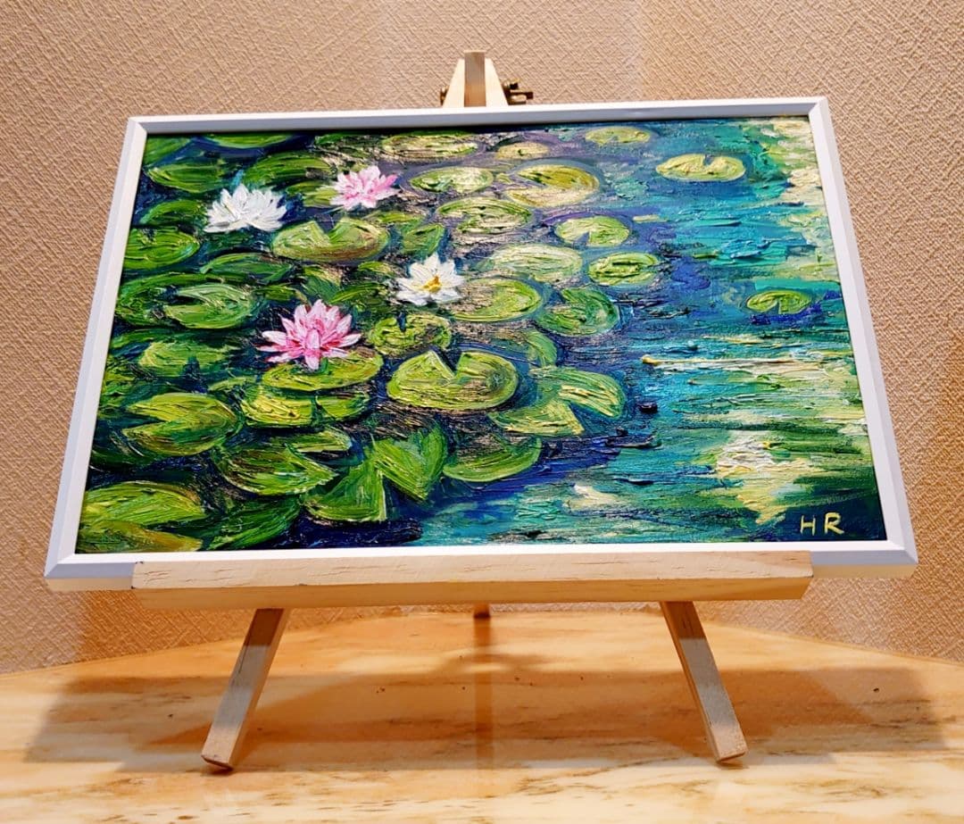 油絵 絵画【蓮の池】