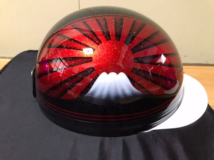 7色ラメ 黒赤 富士日章 コルク半 ヘルメット 暴走族 旧車會 ゼファー