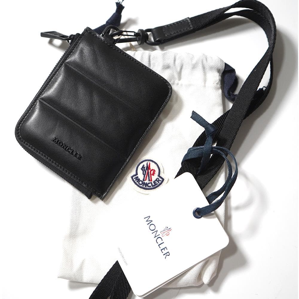 新品【 MONCLER モンクレール 】ストラップ付ロゴ レザーウォレット/財布