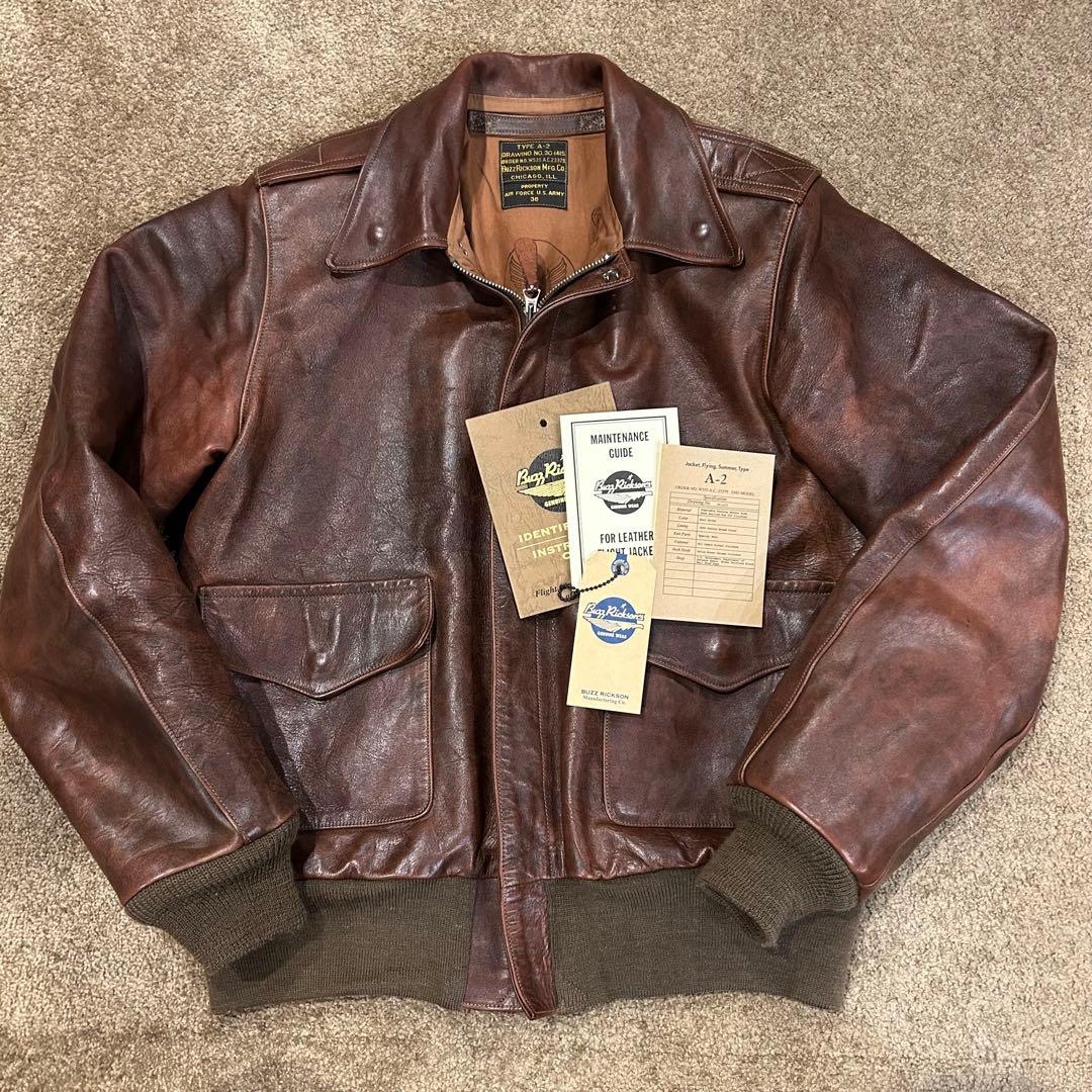 【美品】バズリクソンズ　A-2 サイズ38 ブロンコハイド　アニリン仕上 ブロンコハイド 経年美化が楽しめる BUZZ RICKSON'S バズリクソンズ