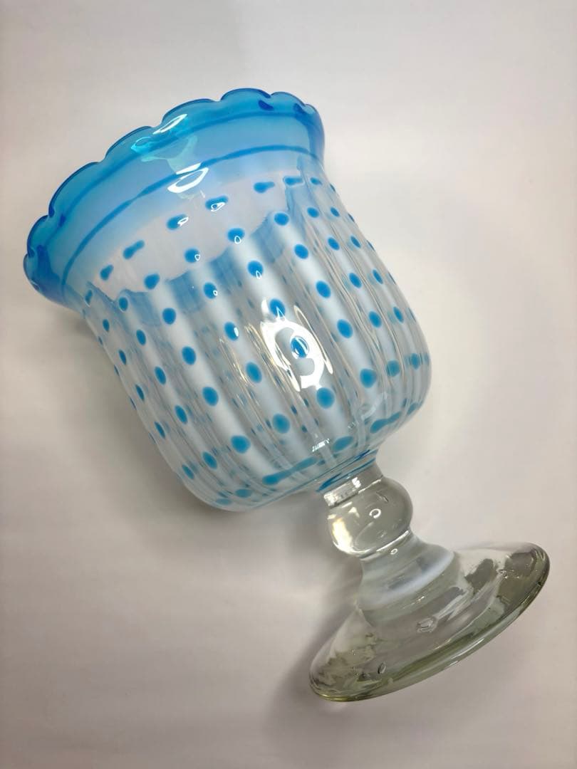 めぐお様専用昔ガラス フリル ドット 乳白色 コンポート 気泡 アンティーク