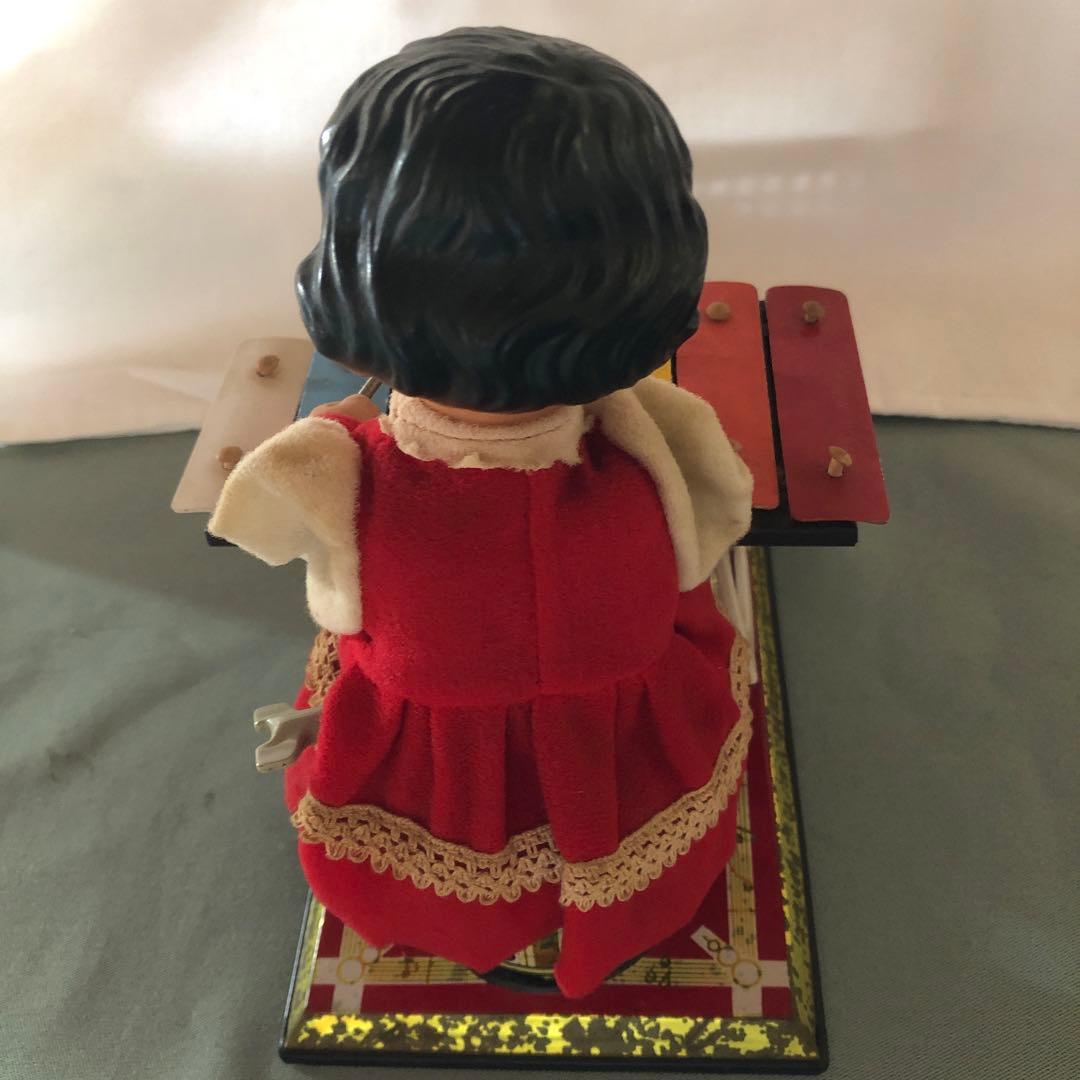 希少　ゼンマイ式 鉄琴ブリキ アンティーク 　昭和おもちゃ 女の子 お人形 演奏