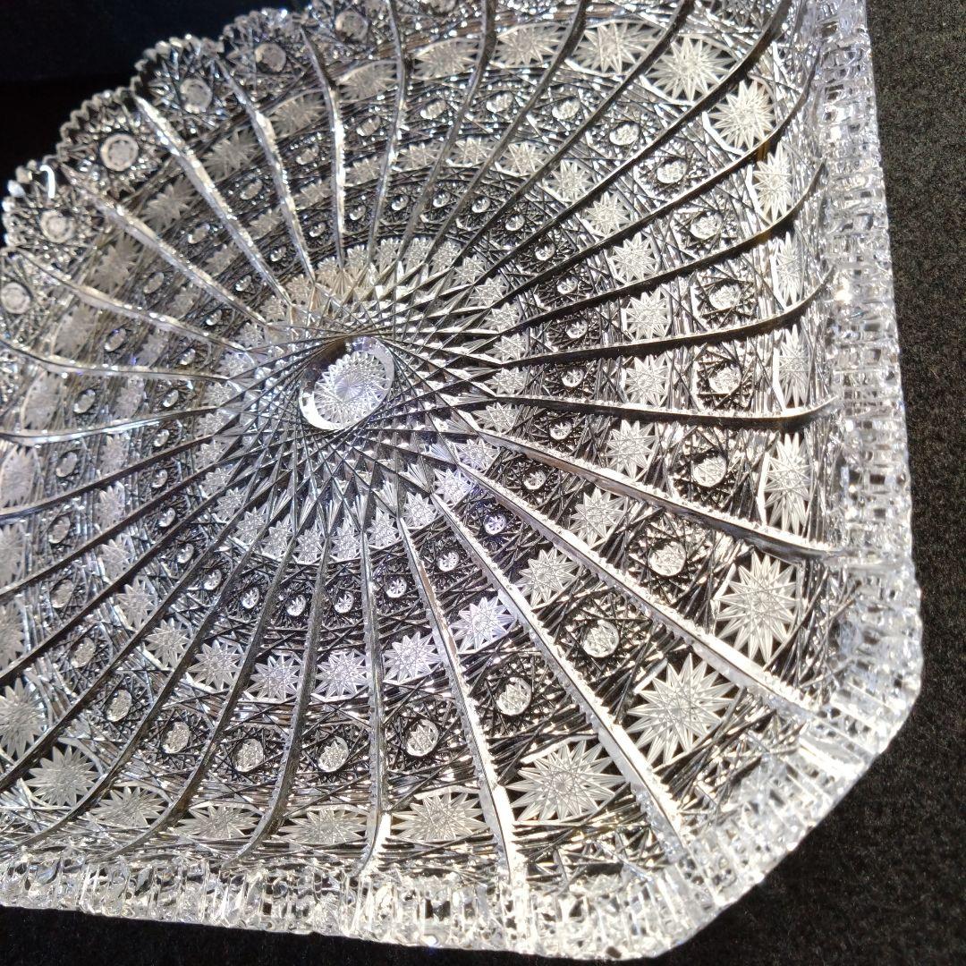 ボヘミア】高級クリスタル プレート 角皿 500PK ハンドメイドカット 美