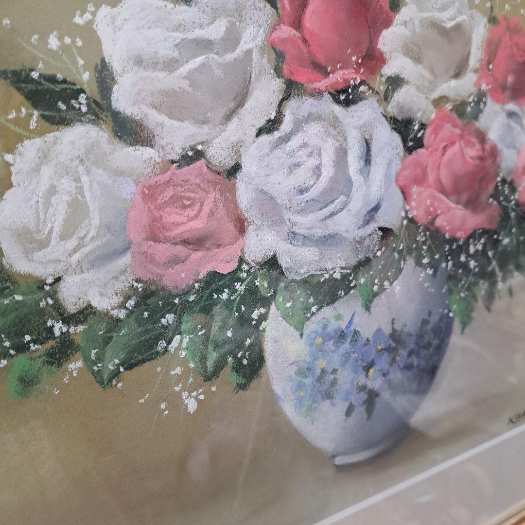 ♡唐沢政道作 　【ばら】 パステル画 金色フレーム