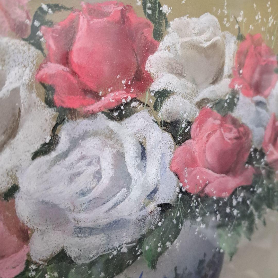 ♡唐沢政道作 　【ばら】 パステル画 金色フレーム