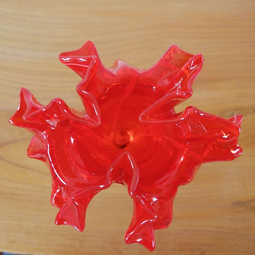 赤いフリルの花瓶 マーブル 吹きガラス 大正浪漫 - メルカリ