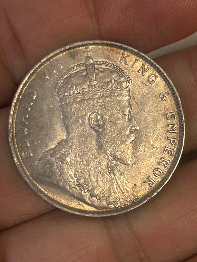 1907イギリス領海峡植民地　エドワード7世　1ドル銀貨　20.グラム 海峡植民地、エドワード7世の1ドル銀貨、1903年インキューズB