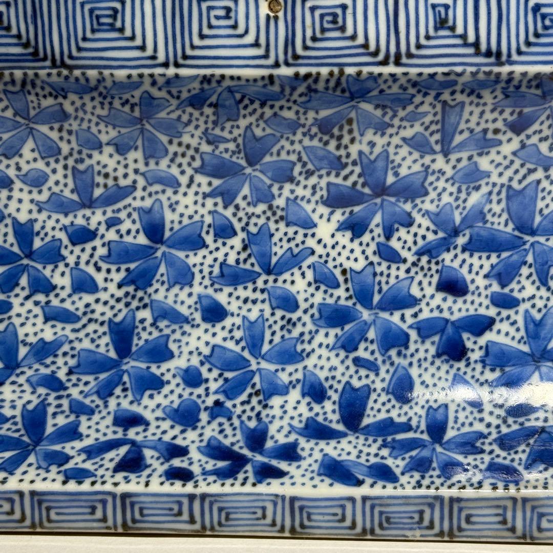 ◇希少 古伊万里染付 桜吹雪文硯屏 古い金継ぎ 書道具 文房四宝 江戸