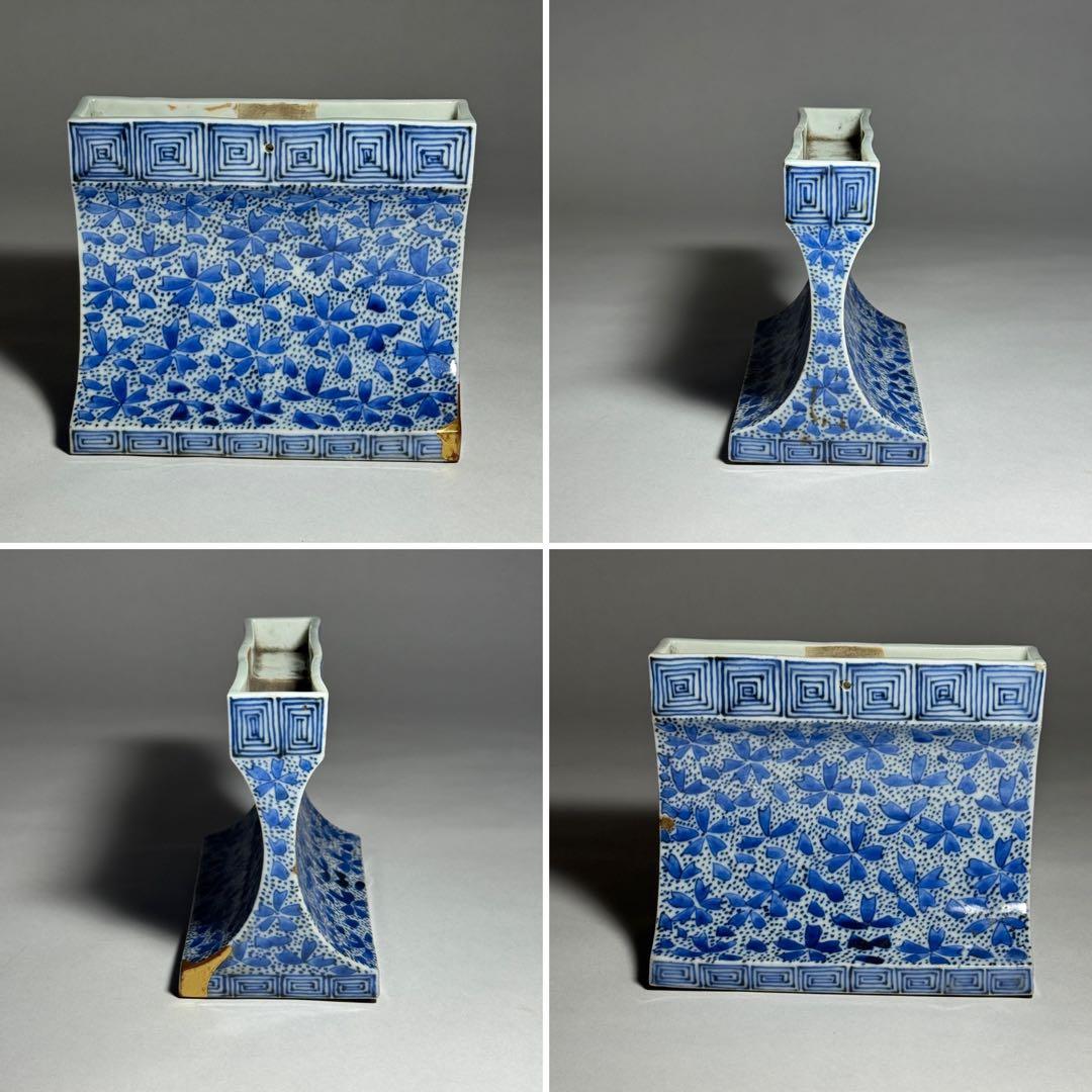 ◇希少 古伊万里染付 桜吹雪文硯屏 古い金継ぎ 書道具 文房四宝 江戸