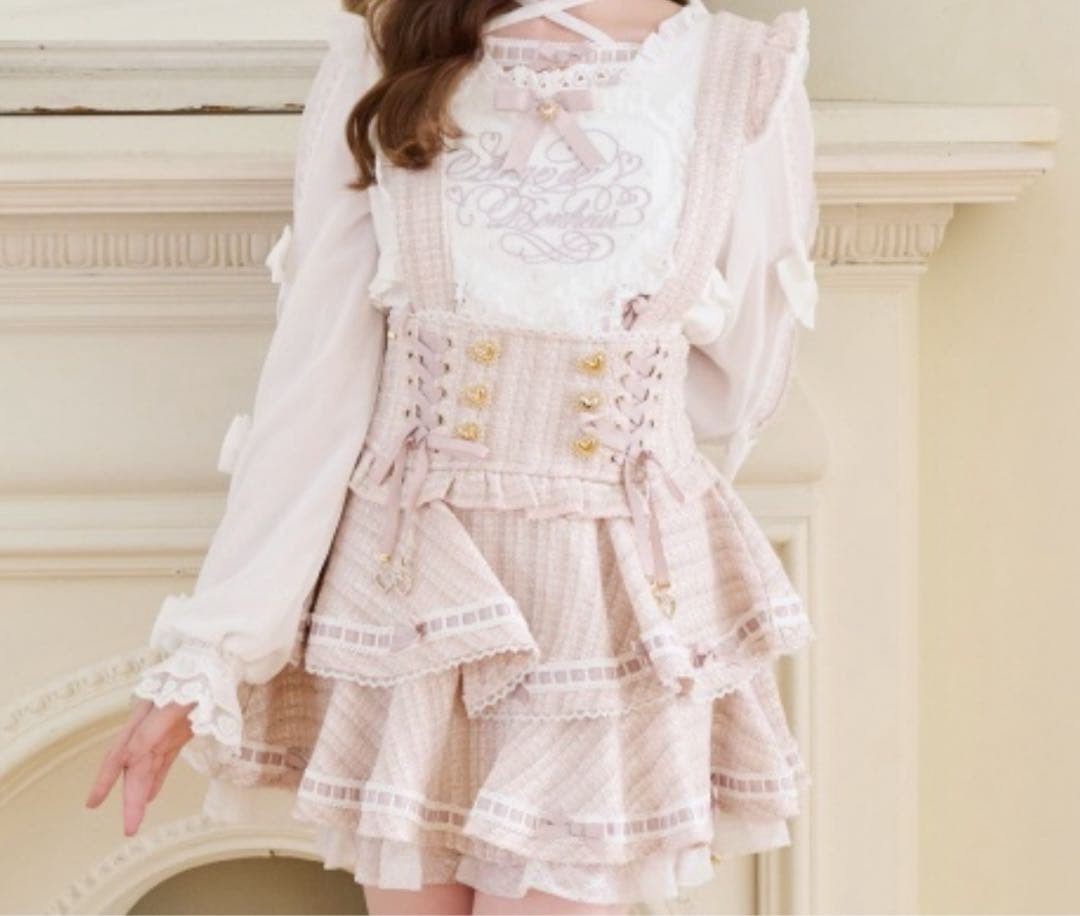 LIZLISA はしごリボンツイードティアードスカパン ピンク - メルカリ