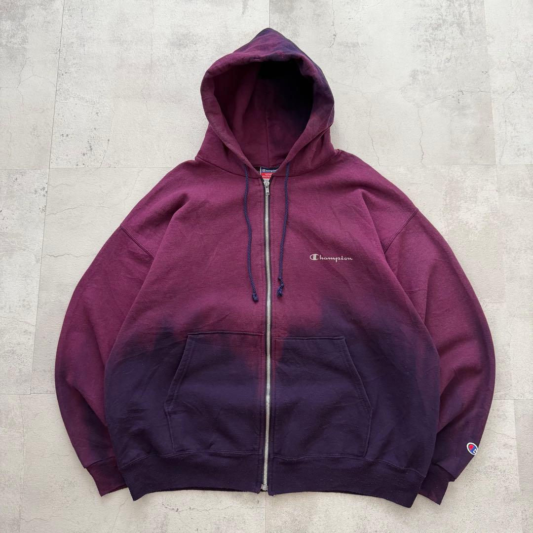 鬼フェード” パーカー Boro ボロ 褪色 パープル×ネイビー ジップアップ