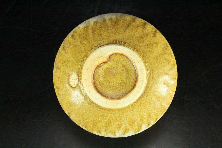 茶道具 坂野鳳洋作 黄燿 京焼 茶碗 煎茶 美品 共箱(K-YC427)