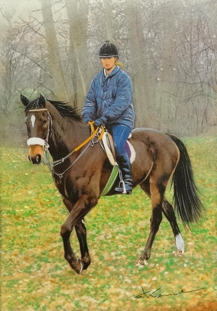 上鈴木正一 油彩画 B4『 朝の調教 』新作原画 超・超オススメの作品です!!