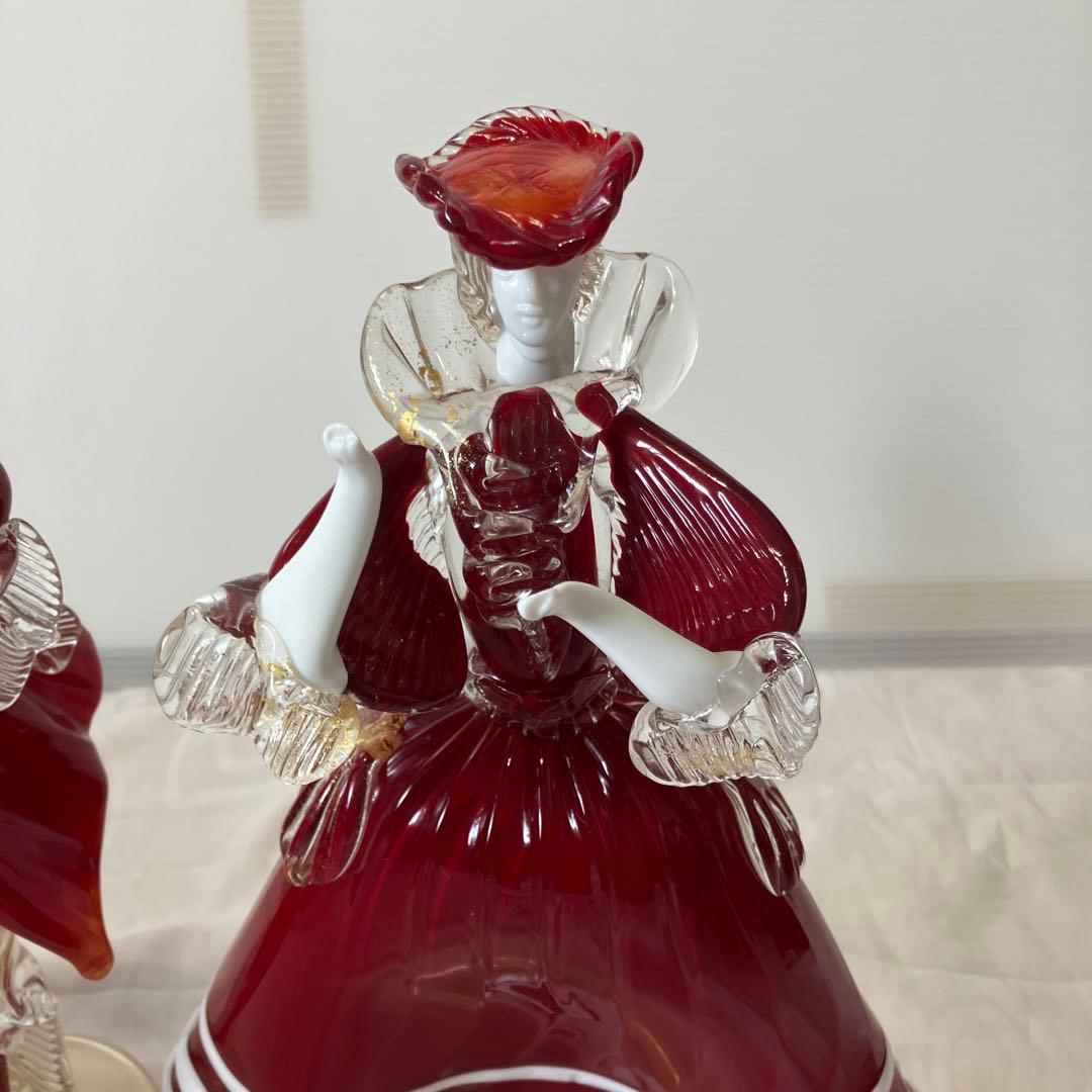 ベネチアンガラス美術品工芸品ムラーノガラスペア人形赤金彩 - メルカリ