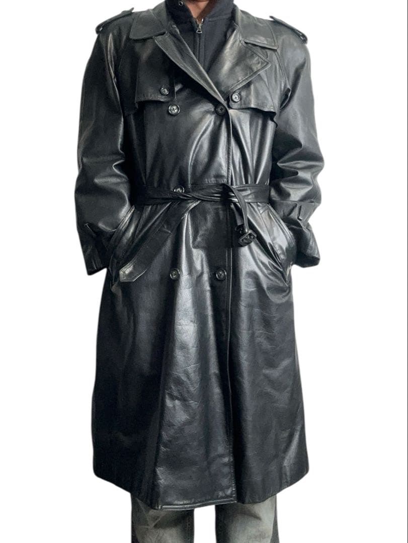real leather long trench coat