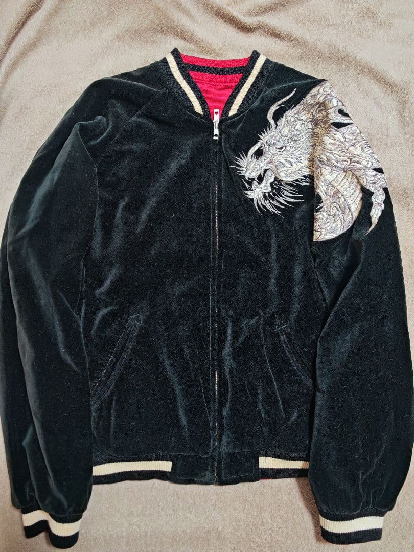 六無人 美品 別珍 2面用 スカジャン 日本限定 龍 レーヨン unisex