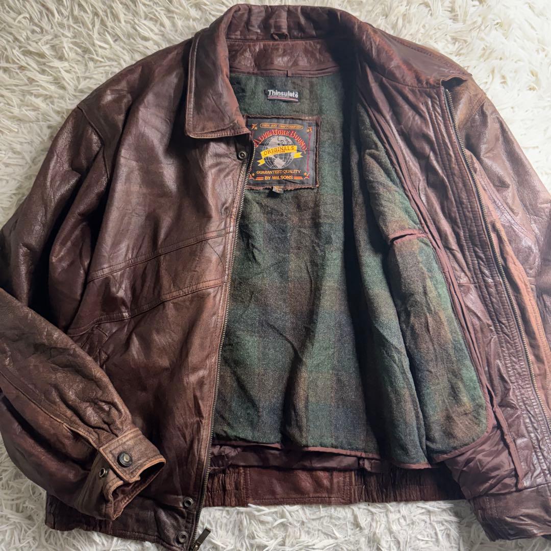 90s Wilsons レザージャケット 茶 シンサレート L〜XL フライト系 古着 ウィルソンズ WILSONS ADVENTURE BOUND A-2タイプ THINSULATE
