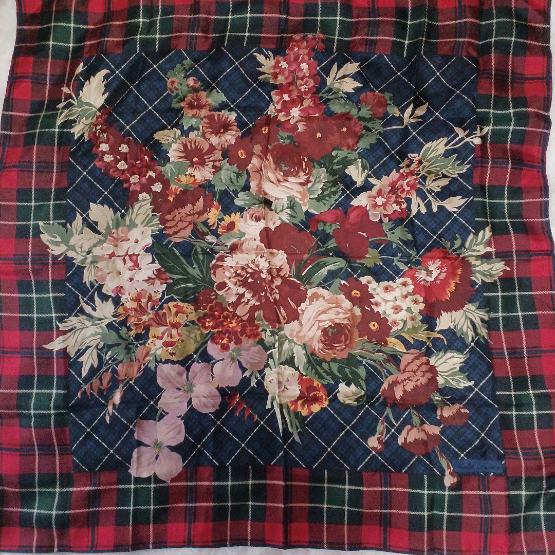 Ralph Lauren シルクスカーフ 大判 チェック×フローラル 花柄 上品