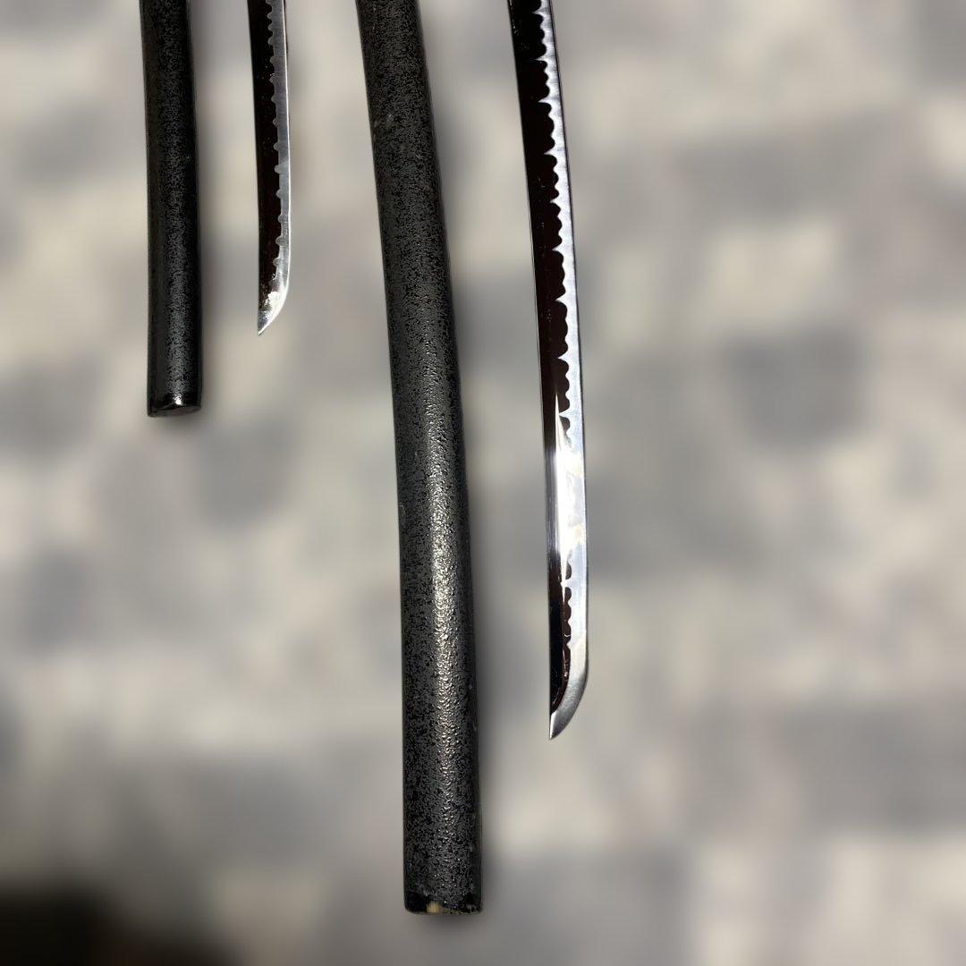 激安模造刀大小２本 黒柄 雲龍楕円鍔 黒梨地鞘