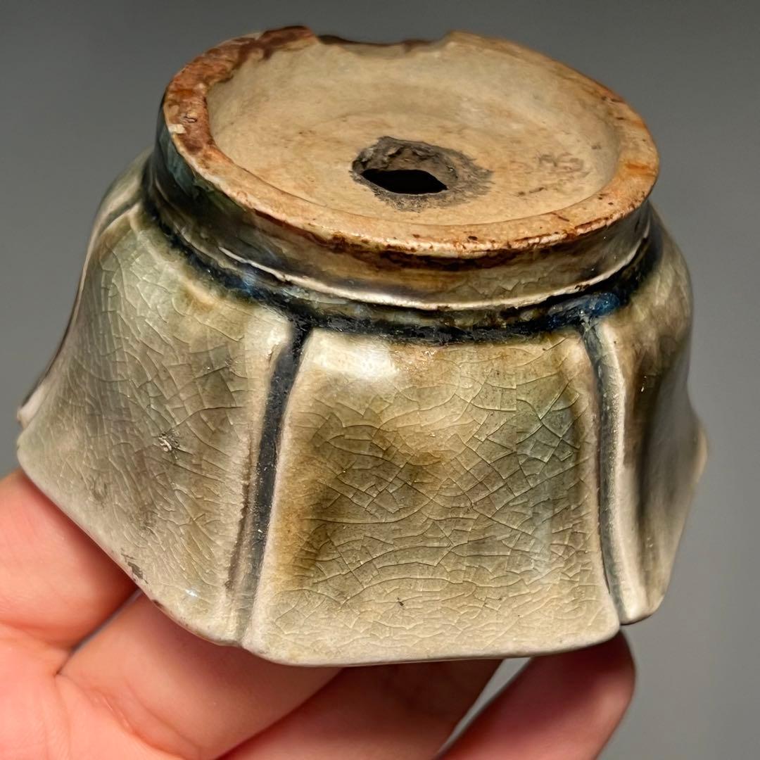 799.夢陶 輪花釉鉢 盆栽鉢 植木鉢 8*7.4*4.3cm