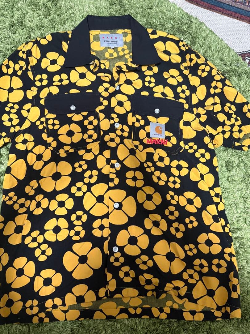 MARNI Carhartt WIP S/Sシャツ 半袖シャツ 黄 MARNI - MARNI X CARHARTT WIP - YELLOW SHORT-SLEEVED FLORAL SHIRT