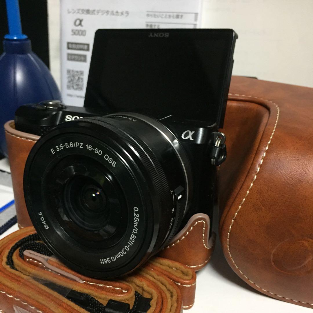 自撮り☆新品ケース、ストラップ☆Wi-Fi☆SONY☆α5000☆黒＆キャラメル
