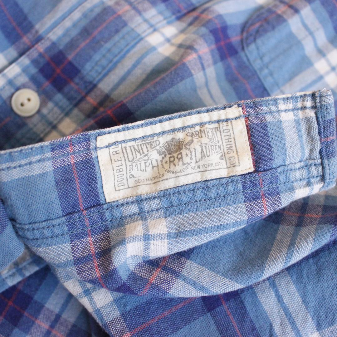 RRL チェック柄 長袖シャツ Sサイズ コットン 水色 総柄 - メルカリ