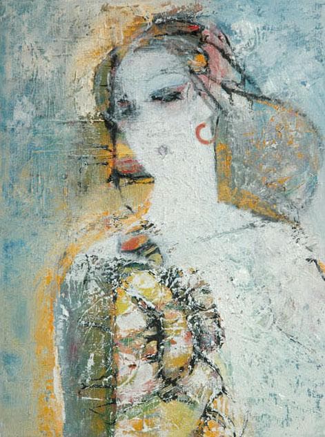 油絵 菅家令子 絵 絵画インテリア額付(白) uF6-010811 人物 女性像