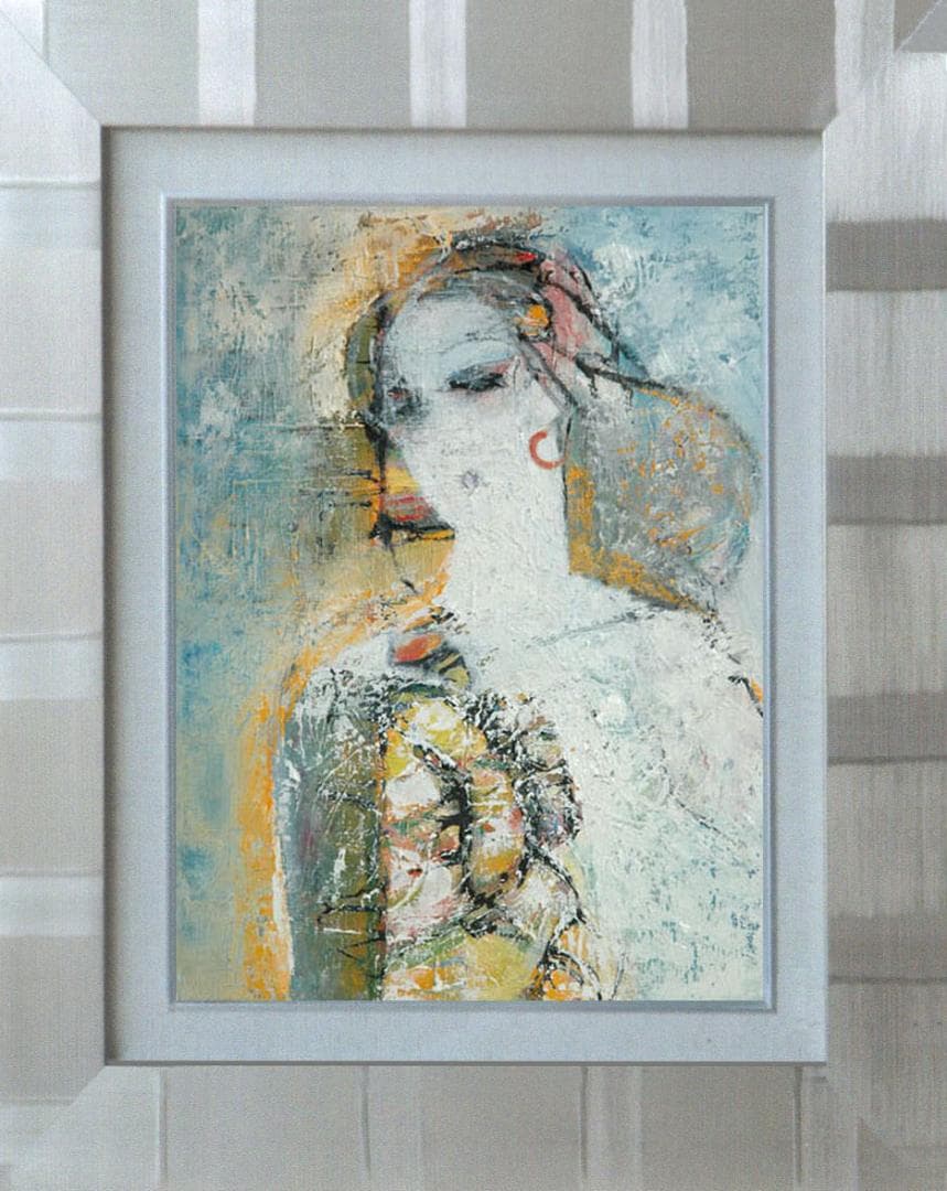 油絵 菅家令子 絵 絵画インテリア額付(白) uF6-010811 人物 女性像