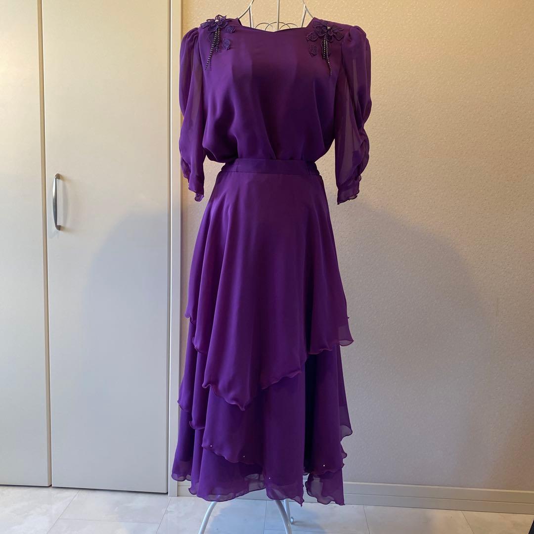 紫色 フラワー刺繍付き ダンスドレス社交ダンス