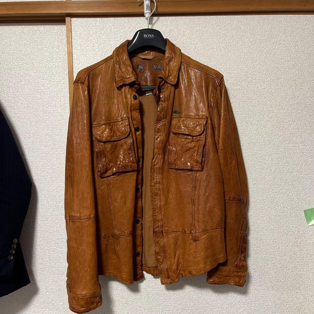 DIESEL ブラウン レザージャケット Sサイズ DIESEL（ディーゼル） レザー ブルゾン メンズ 革ジャン ジャケット
