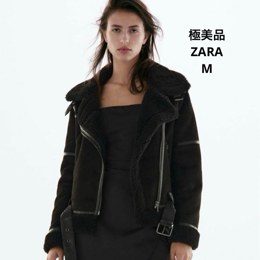 極美品✨【ZARA】フェイクムートン ボア ダブルライダースジャケット(M