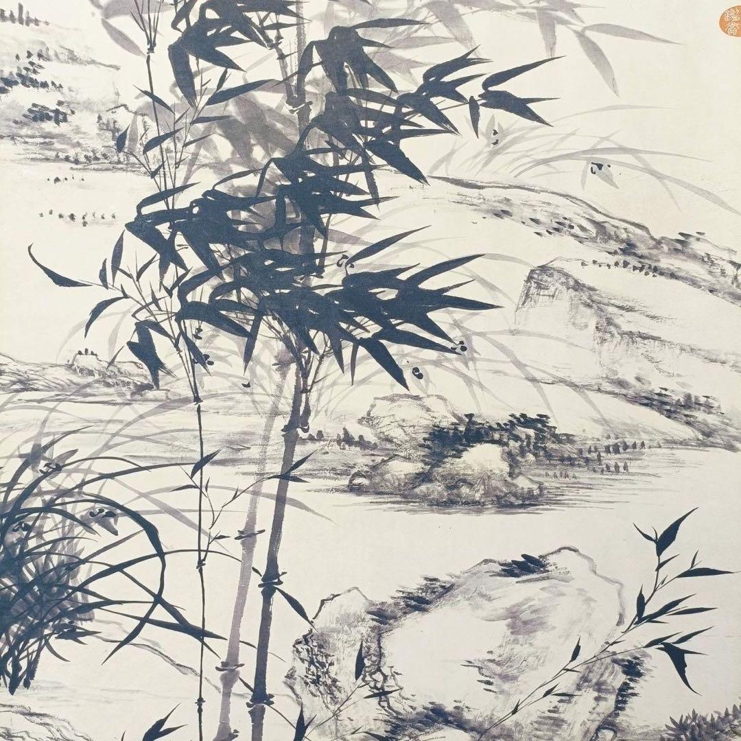 【複製掛軸・証書付】石濤《竹図》中堂画 70×173cm 防偽標識あり