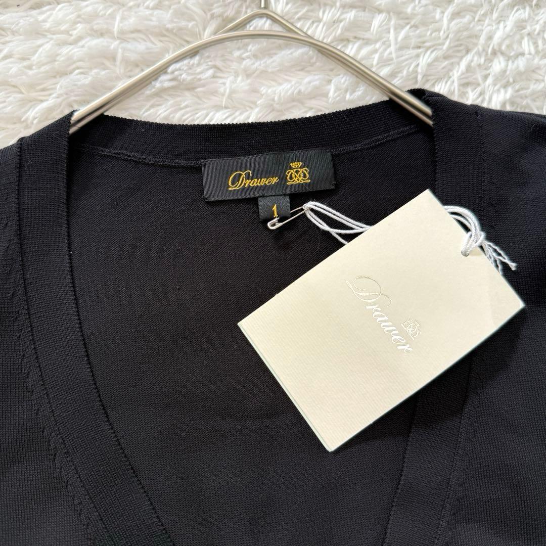 未使用 ドゥロワー 18G コットン Vネック フリル ニット セーター 黒