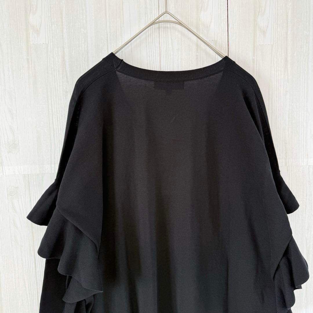 未使用 ドゥロワー 18G コットン Vネック フリル ニット セーター 黒