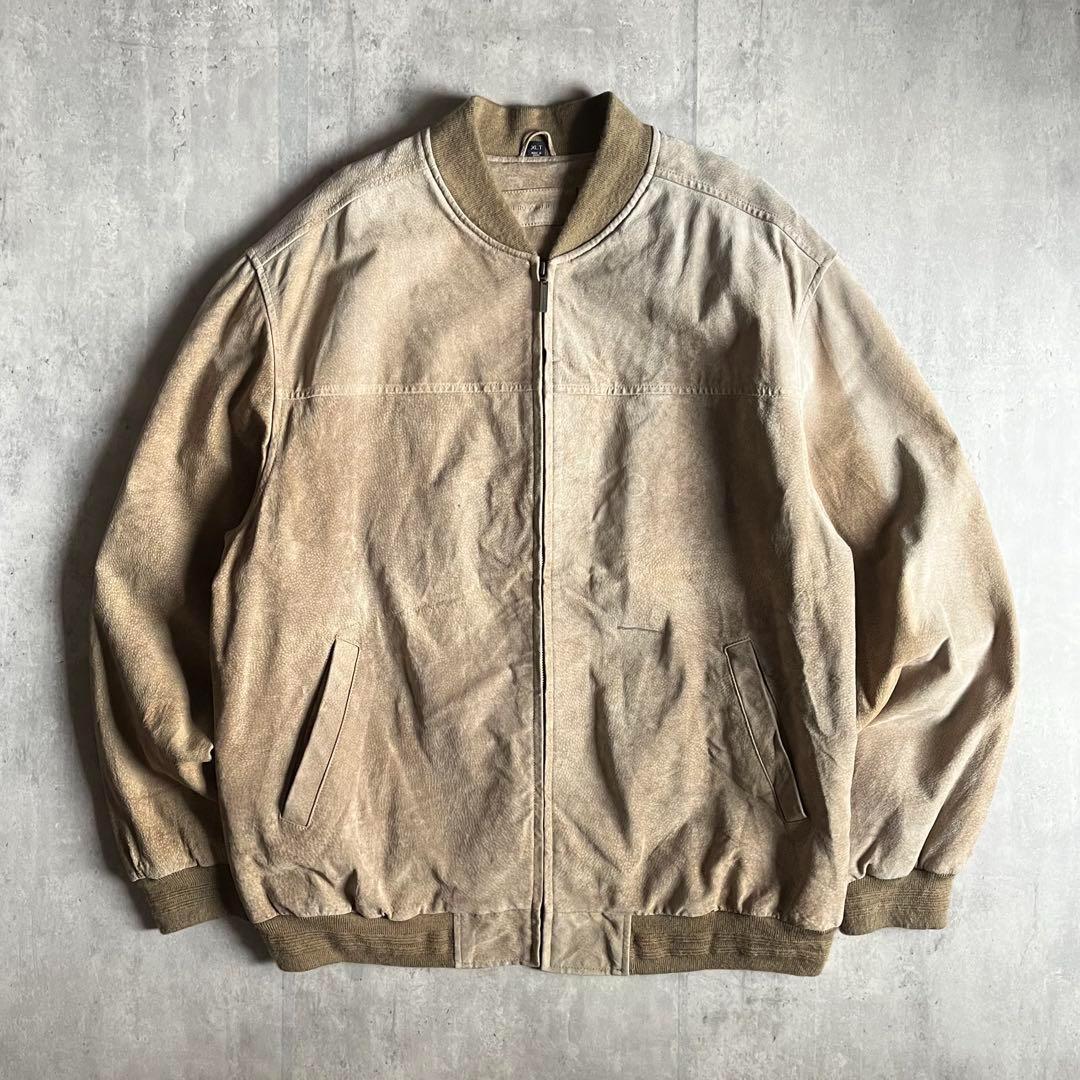 【90s vintage】レザー　ボンバージャケット　ブルゾン　フェード　本革 ヴィンテージ レザージャケット ボンバージャケット フライト