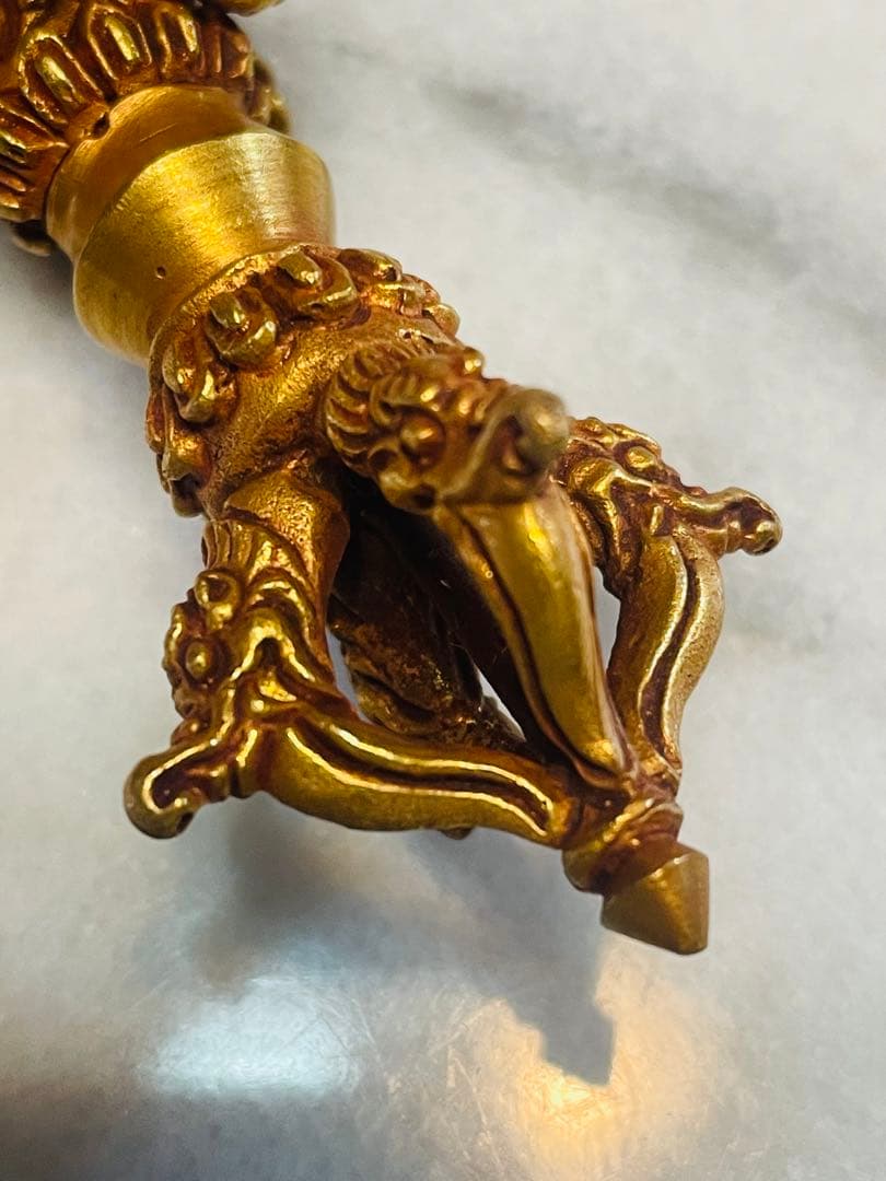 チベット密教 新品 カルタリ刀 10センチ 金メッキ 龍 金剛杵 683