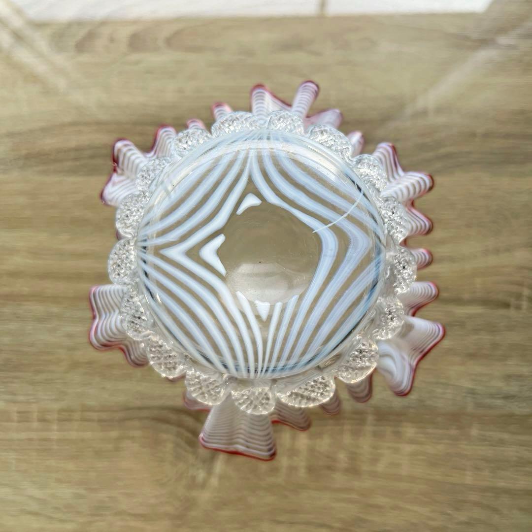 骨董 時代ガラス 超希少 金赤フチ 掻き揚げ模様 菓子器 氷鉢 ウラン