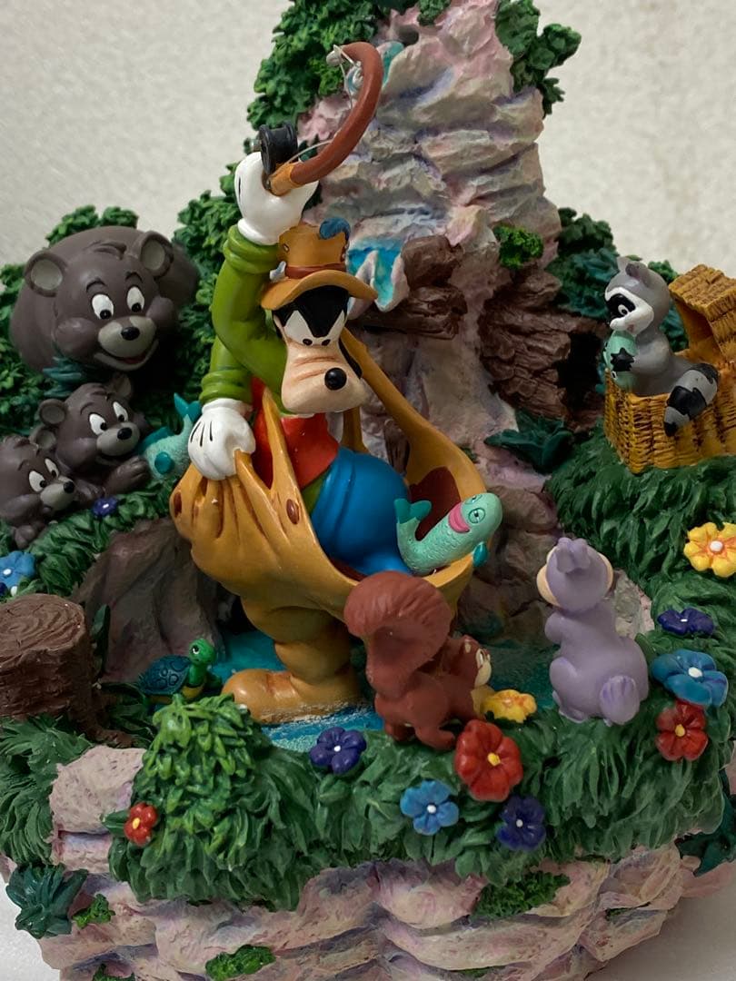 3-2886 廃盤品 ディズニー フィギュア グーフィー森の動物達 釣り 滝置物