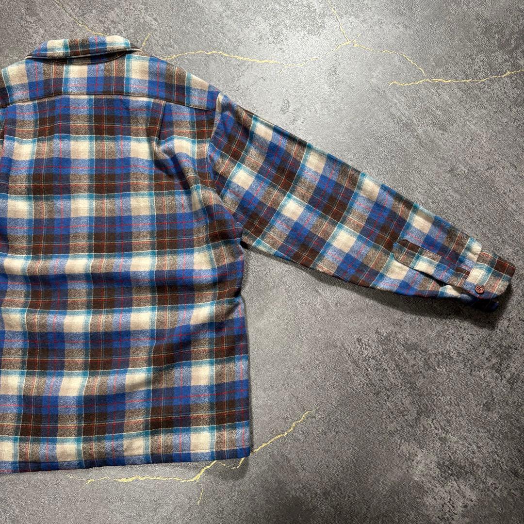 70sUSA製Pendletonペンドルトンボードシャツウールブルーブラウン古着