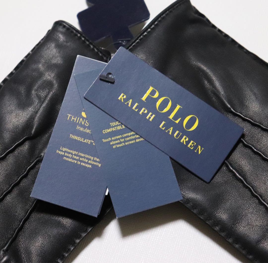 《ポロ ラルフローレン》未使用 3本線 裏地カシミヤ100% レザー手袋 M