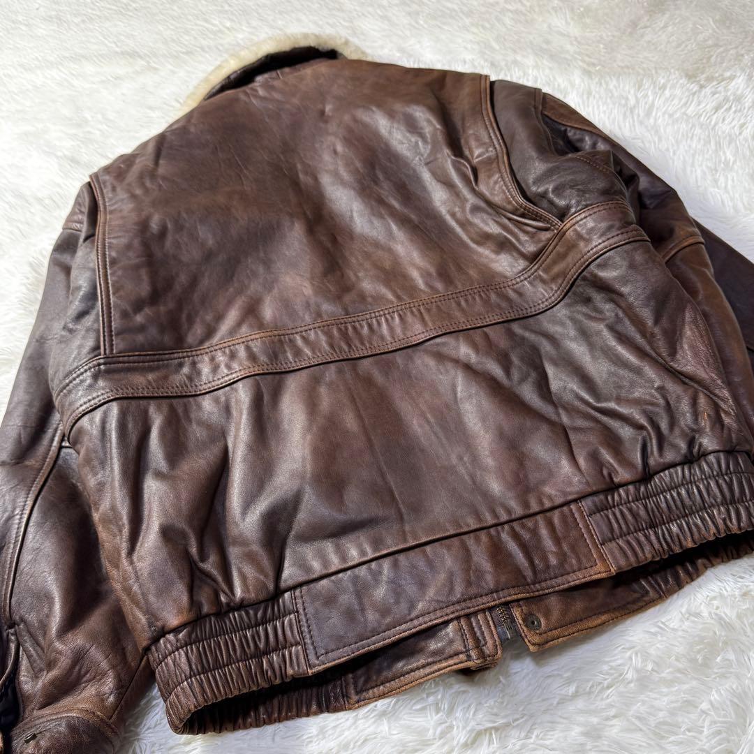 90s】G-1 フライトレザージャケット L ムートン襟ボア・中綿入り