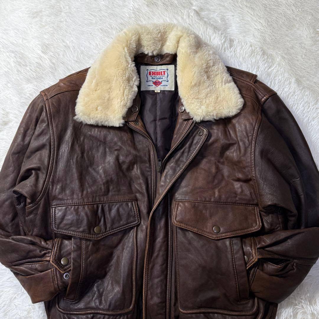 90s】G-1 フライトレザージャケット L ムートン襟ボア・中綿入り