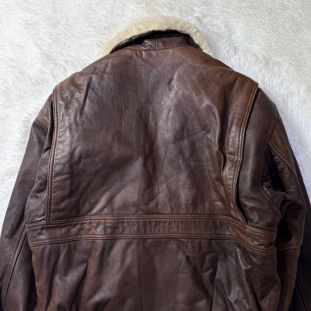90s】G-1 フライトレザージャケット L ムートン襟ボア・中綿入り