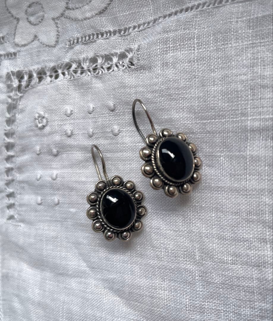 vintage シルバー925 オニキス フックピアス - メルカリ