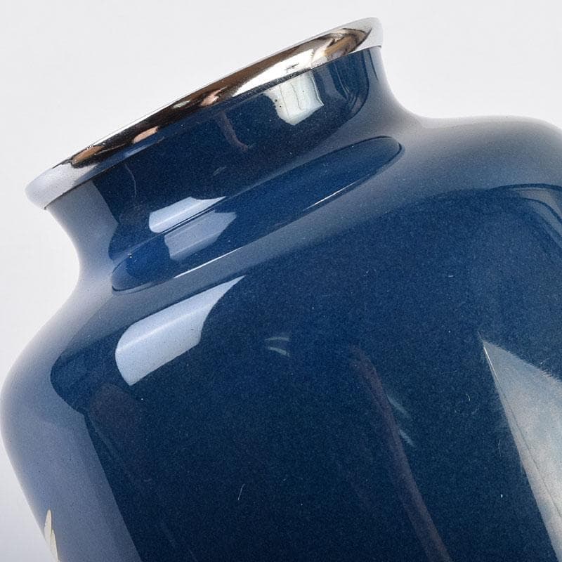 七宝焼 粂野締太郎造 鶴文 花瓶 共箱 M R9266